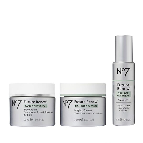 No7 Future Renew Damage Reversal Skincare Set - Anti Aging Face Serum (.33 Fl Oz), Day Cream with SPF 25 (1.69 Fl Oz) & Night Cream (1.69 Fl Oz) - Reverses Visible Signs of Sun...