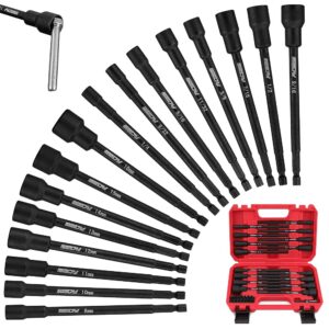 Nut Driver Impact Bit Set - 31-Piece Magnetic Socket Impact Drill Bit Tool Sets Extra Long Hex Nut Setter Driver Holder - Metric SAE Screwdriver Bits 1/4 Drive Shank Adapter...