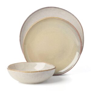 Oneida Organic Shades Piece Dinnerware Set, Oatmeal, 12 Count, Taupe/Grey