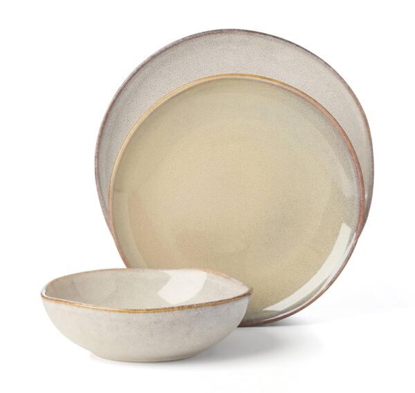 Oneida Organic Shades Piece Dinnerware Set, Oatmeal, 12 Count, Taupe/Grey