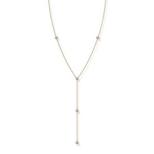 PAVOI 14K Gold Plated Chain Drop Lariat Necklace for Women | Gold Cubic Zirconia Long Necklace | Station Star Layered Beaded Y Necklace