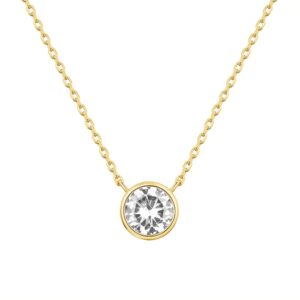 PAVOI 14K Gold Plated Circle CZ Solitaire Necklace | Elegant Bezel Pendant | Dainty Cubic Zirconia Halo Choker Necklaces for Women