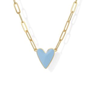 PAVOI 14K Gold Plated Heart Enamel Pendant Necklace for Women | Love Paperclip Chain Necklaces | Blue Pink Purple White Enamel Heart Pendants