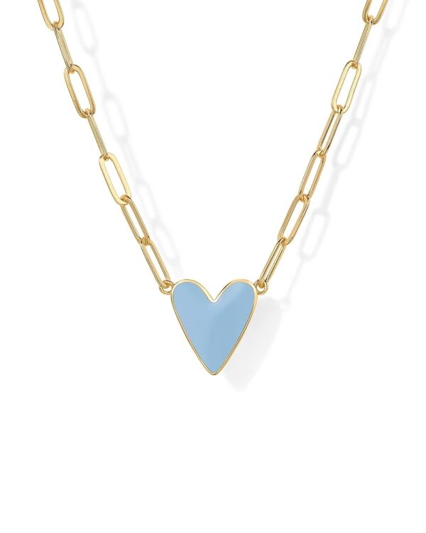 PAVOI 14K Gold Plated Heart Enamel Pendant Necklace for Women | Love Paperclip Chain Necklaces | Blue Pink Purple White Enamel Heart Pendants