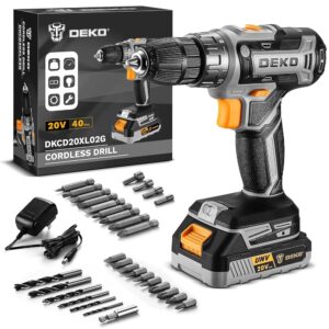 Power Drill Cordless: DEKO PRO Cordless Drill 20V Electric Power Drill Set Tool Drills Cordless Set with Battery and Charger 20 Volt Drill Driver Kit