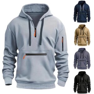 Quarter Zip Pullover Men Long Sleeve Workout Hoodie Vintage Tactical Jacket Winter Camo Sweater Coats