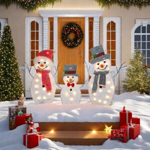 Return Pallets for Sale Liquidation, 3PCS Christmas Family Outdoor Scene Decoration, Illuminated Christmas Snowman, Yard Garden Decoration