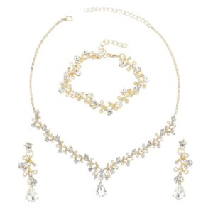 Rhinestone Wedding Jewelry Sets for Bridal Women Crystal Necklace Bracelet Earrings Set Prom Jewelry Set for Brides