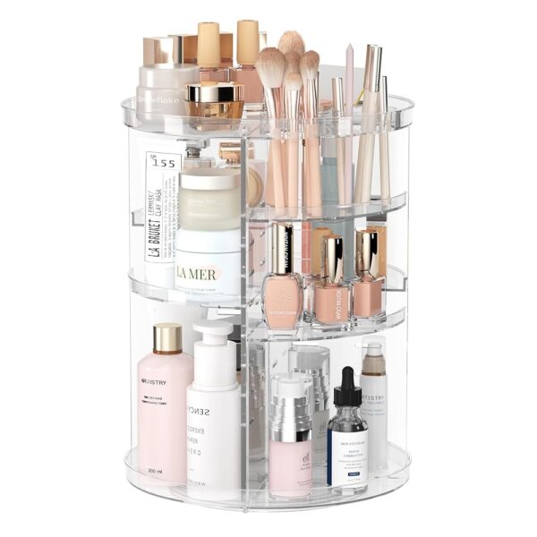 Rotating Makeup Organizer, DIY 8 Adjustable Layers Spinning Skincare Organizer, Cosmetic Display Case with Brush Holder Perfume Tray, Multi-Function Storage Carousel for Vanity...