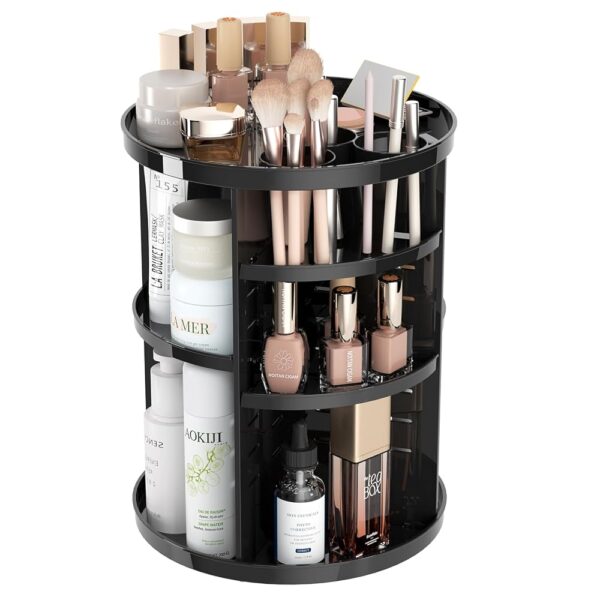 Rotating Makeup Organizer for Vanity, 360 Spinning Skincare Organizers with Adjustable Trays, Make Up Desk Storage Carousel Rack, Cosmetic Display Cases for Dresser Bathroom...