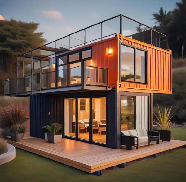 SEQ Fully Equipped Double Story 2 bedrooms prefab Expandable Container House Luxury Home Stairs Included with Terrace 40ft by 20ft