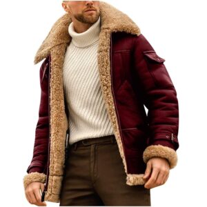 Sherpa Lined Leather Jacket Men Suede Sherpa Shearling Faux Fur Coat Fall Winter Cargo Coats Bomber Jackets Outwear