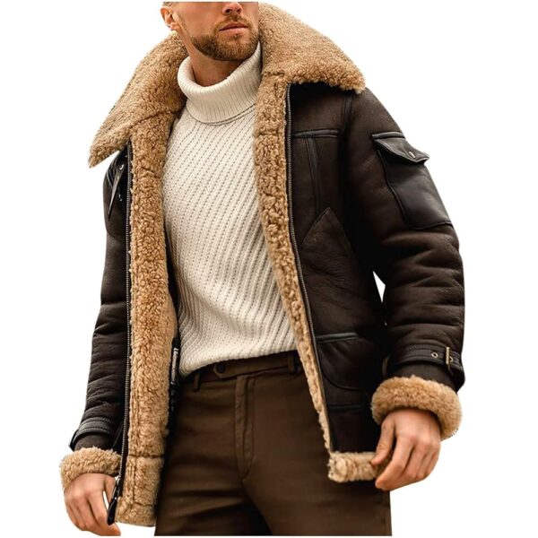 Sherpa Lined Leather Jacket Men Suede Sherpa Shearling Faux Fur Coat Fall Winter Cargo Coats Bomber Jackets Outwear