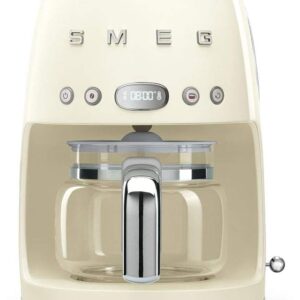 Smeg 50's Retro Style Aesthetic Drip Coffee Machine with 10 Cup Glass Carafe, Auto Start Feature, Keep Warm Plate, and Two Coffee Strength Settings (Cream)