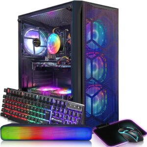 STGAubron Gaming PC Desktop Computer, Intel Core I7 up to 3.9 GHz, Radeon RX 580 8G, 16G RAM, 512G SSD, WiFi, Bluetooth 5.0, RGB Fan x6, RGB BT Sound Bar, Windows 10 Home