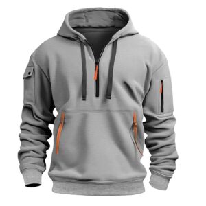 Tactical Hoodies For Men Quarter Zip Pullover Vintage Workout Active Hoodie With Pockets Military Tactical Sweatshirt