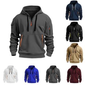 Tactical Hoodies For Men Quarter Zip Pullover Vintage Workout Active Hoodie With Pockets Military Tactical Sweatshirt