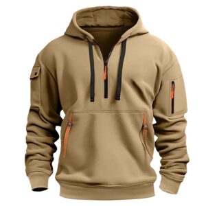 Tactical Hoodies For Men Quarter Zip Pullover Vintage Workout Active Hoodie With Pockets Military Tactical Sweatshirt