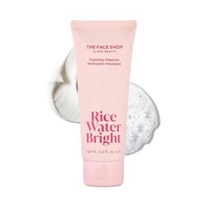 The Face Shop Rice Water Bright Foaming Facial Cleanser with Ceramide, Gentle Face Wash for Hydrating & Moisturizing, Vegan Face Cleanser, Makeup Remover