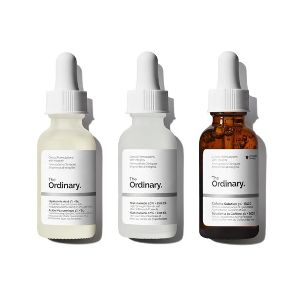 The Ordinary Daily Collection For Face & Eye - Skin Care Bundle Set - Hyaluronic Acid 2% + B5 1 Fl Oz, Niacinamide 10% + Zinc 1% 1 FL Oz, Caffeine Solution 5% + EGCG 1 Fl Oz