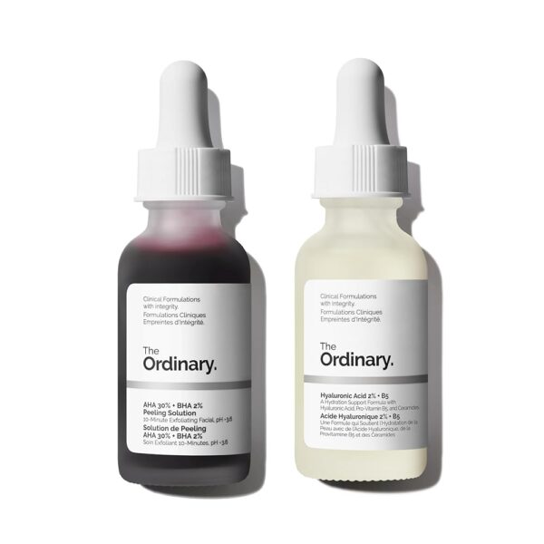 The Ordinary Dull & Dehydrated Skin Duo - Skin Care Bundle Set - AHA 30% + BHA 2% Peeling Solution 1 Fl Oz, Hyaluronic Acid 2% + B5 1 Fl Oz