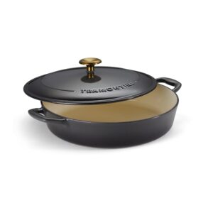 Tramontina Enameled Cast Iron Braiser Pan with Lid, 4-quart, Smoke with Gold Knob