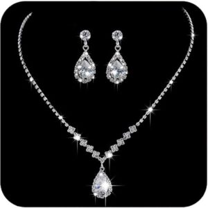 Unicra Bride Crystal Necklace Earrings Set Bridal Wedding Jewelry Sets Rhinestone Choker Necklace Prom Costume Jewelry Set for Women and Brides