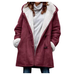 Winter Coats for Women 2024 Warm Plus Size Fleece Lined Jackets Button Down Sherpa Fur Hooded Parka Peacoat Outerwear