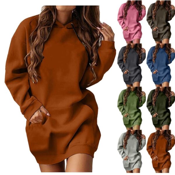 Women Hoodies Dress Hooded Sweatshirts Dress Casual Drawstring Long Sweatshirt Pullover Fall Cute Clothes Tops