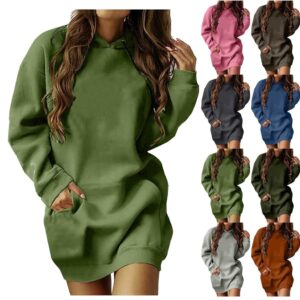 Women Hoodies Dress Hooded Sweatshirts Dress Casual Drawstring Long Sweatshirt Pullover Fall Cute Clothes Tops