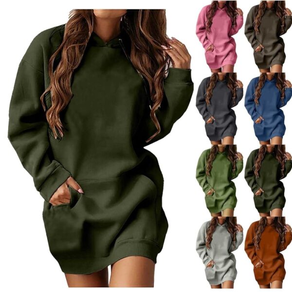 Women Hoodies Dress Hooded Sweatshirts Dress Casual Drawstring Long Sweatshirt Pullover Fall Cute Clothes Tops