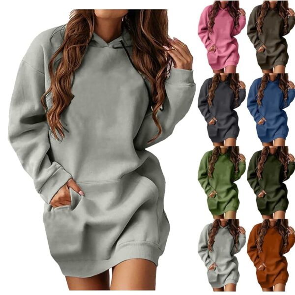 Women Hoodies Dress Hooded Sweatshirts Dress Casual Drawstring Long Sweatshirt Pullover Fall Cute Clothes Tops