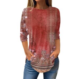 Womens Casual Tops 3/4 Sleeve 2025 Casual Henley Summer Shirts Comfortable Fit Three Quarter Length Sleeve Graphic