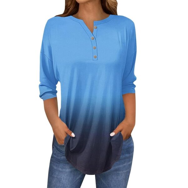 Womens Casual Tops 3/4 Sleeve 2025 Casual Henley Summer Shirts Comfortable Fit Three Quarter Length Sleeve Graphic