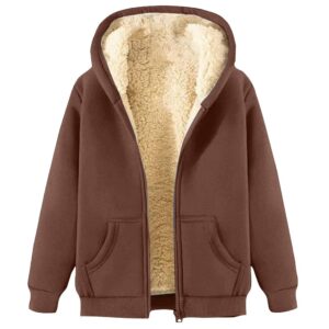 Women's Fleece Hoodie Jacket Cozy Sherpa Lined Zip Up Warm Hoodie Sweatshirt Winter Fluffy Sweater Hooded Coat