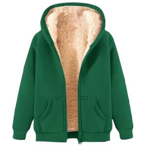 Women's Fleece Hoodie Jacket Cozy Sherpa Lined Zip Up Warm Hoodie Sweatshirt Winter Fluffy Sweater Hooded Coat