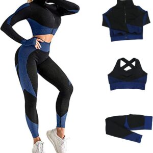 3pcs Seamless Outfit Workout Sets Gym for Women, Fitness Sports School Running Clothes Yoga Sportswear