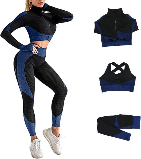 3pcs Seamless Outfit Workout Sets Gym for Women, Fitness Sports School Running Clothes Yoga Sportswear