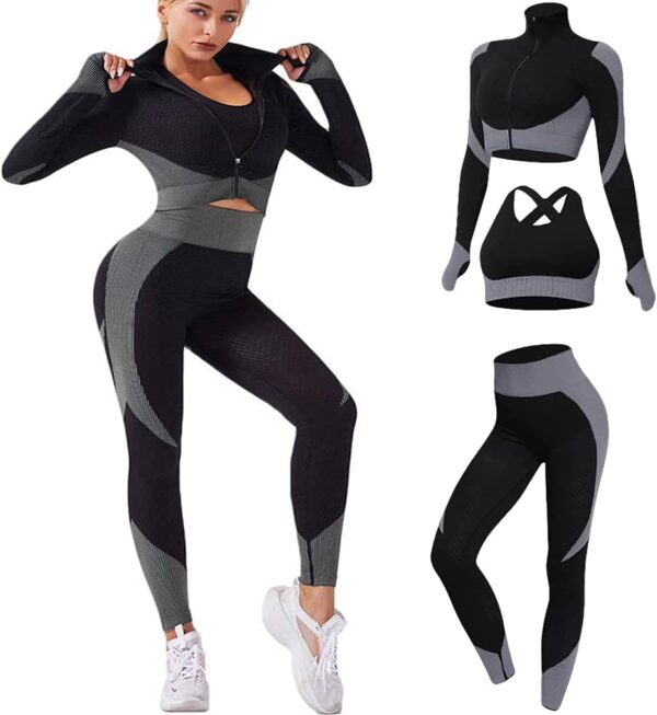 3pcs Seamless Outfit Workout Sets Gym for Women, Fitness Sports School Running Clothes Yoga Sportswear