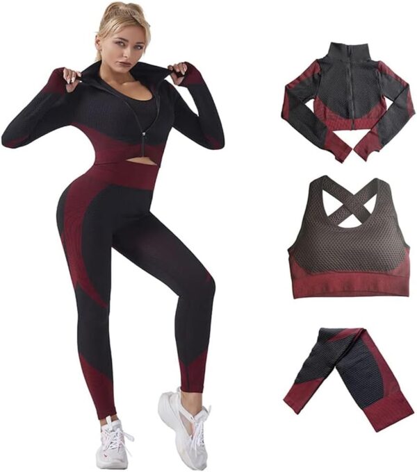 3pcs Seamless Outfit Workout Sets Gym for Women, Fitness Sports School Running Clothes Yoga Sportswear