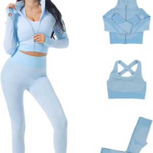 3pcs Seamless Outfit Workout Sets Gym for Women, Fitness Sports School Running Clothes Yoga Sportswear