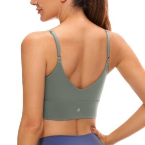 CRZ YOGA Adjustable Longline Sports Bra for Women - V Back Wireless Workout Padded Yoga Camisole Cropped Tank Tops