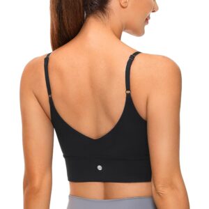 CRZ YOGA Adjustable Longline Sports Bra for Women - V Back Wireless Workout Padded Yoga Camisole Cropped Tank Tops