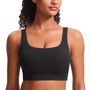 CRZ YOGA Butterluxe Womens U Back Sports Bra - Scoop Neck Padded Low Impact Yoga Clothes Workout Crop Top with Built in Pads