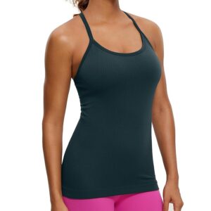 CRZ YOGA Seamless Workout Tank Tops for Women Racerback Athletic Camisole Sports Shirts with Built in Bra