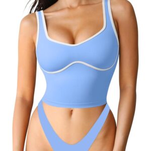 SUUKSESS Women Sweetheart Neckline Longline Sports Bra Padded Basic Workout Crop Tank Top