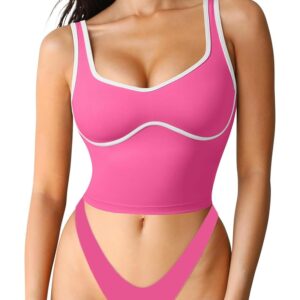 SUUKSESS Women Sweetheart Neckline Longline Sports Bra Padded Basic Workout Crop Tank Top