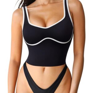 SUUKSESS Women Sweetheart Neckline Longline Sports Bra Padded Basic Workout Crop Tank Top