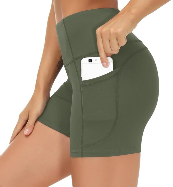 THE GYM PEOPLE High Waist Yoga Shorts for Women's Tummy Control Fitness Athletic Workout Running Shorts with Deep Pockets