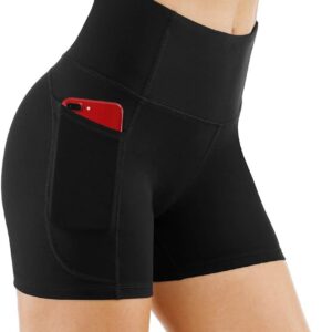 THE GYM PEOPLE High Waist Yoga Shorts for Women's Tummy Control Fitness Athletic Workout Running Shorts with Deep Pockets